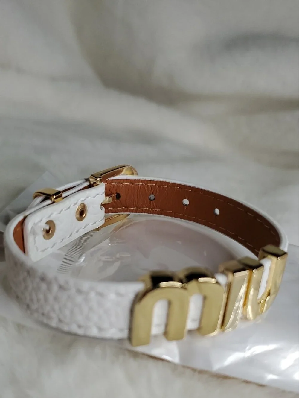 Fashion Jewelry White  Bracelet with Gold Logo Accents